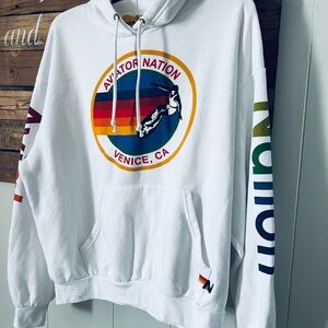 Aviator Nation White Hoodie with Multicolor Logo